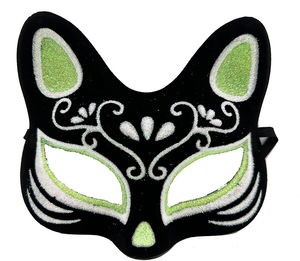 Black Color Suede Coating with Silver Green Glitter Cat Mask 17x14 cm