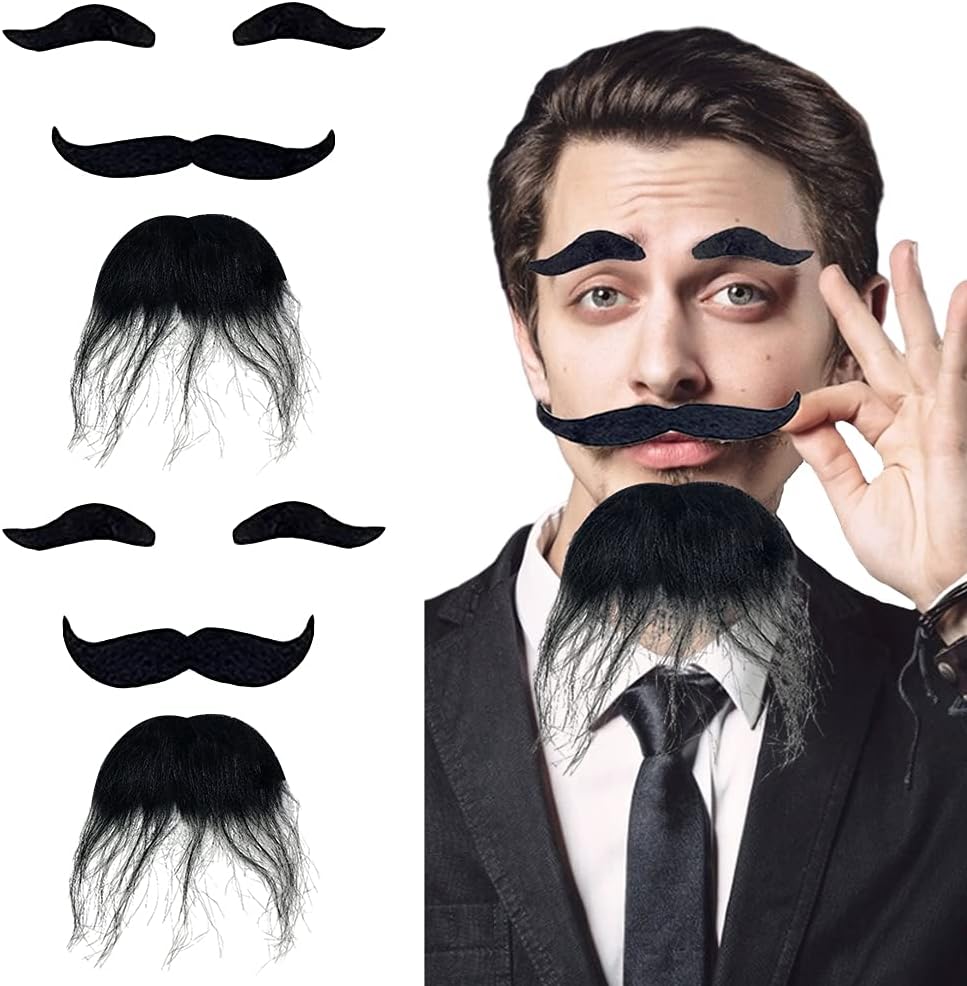 Black Color Self Adhesive Fake Beard Mustache and Eyebrow Set