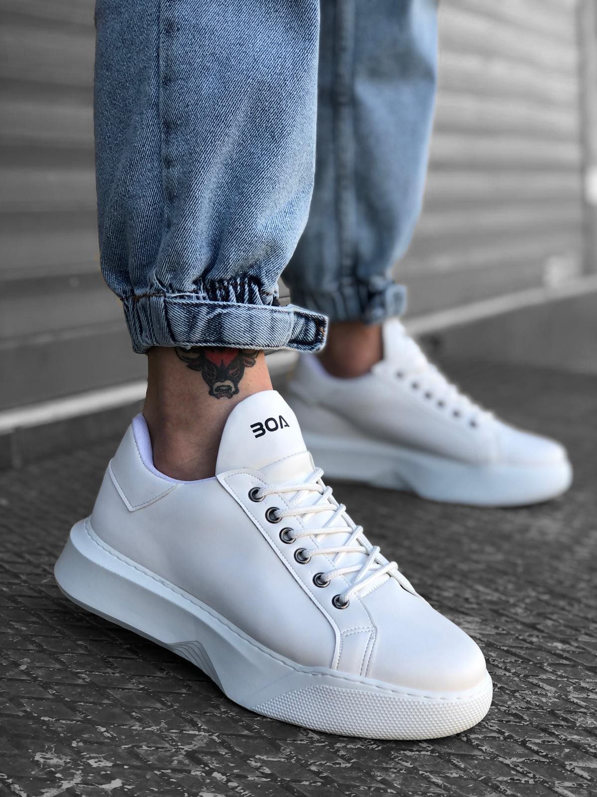 Lace-up Men's High Sole White Sneakers