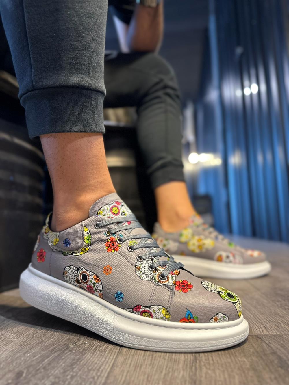 High Sole Colorful Printed Casual Shoes Grey