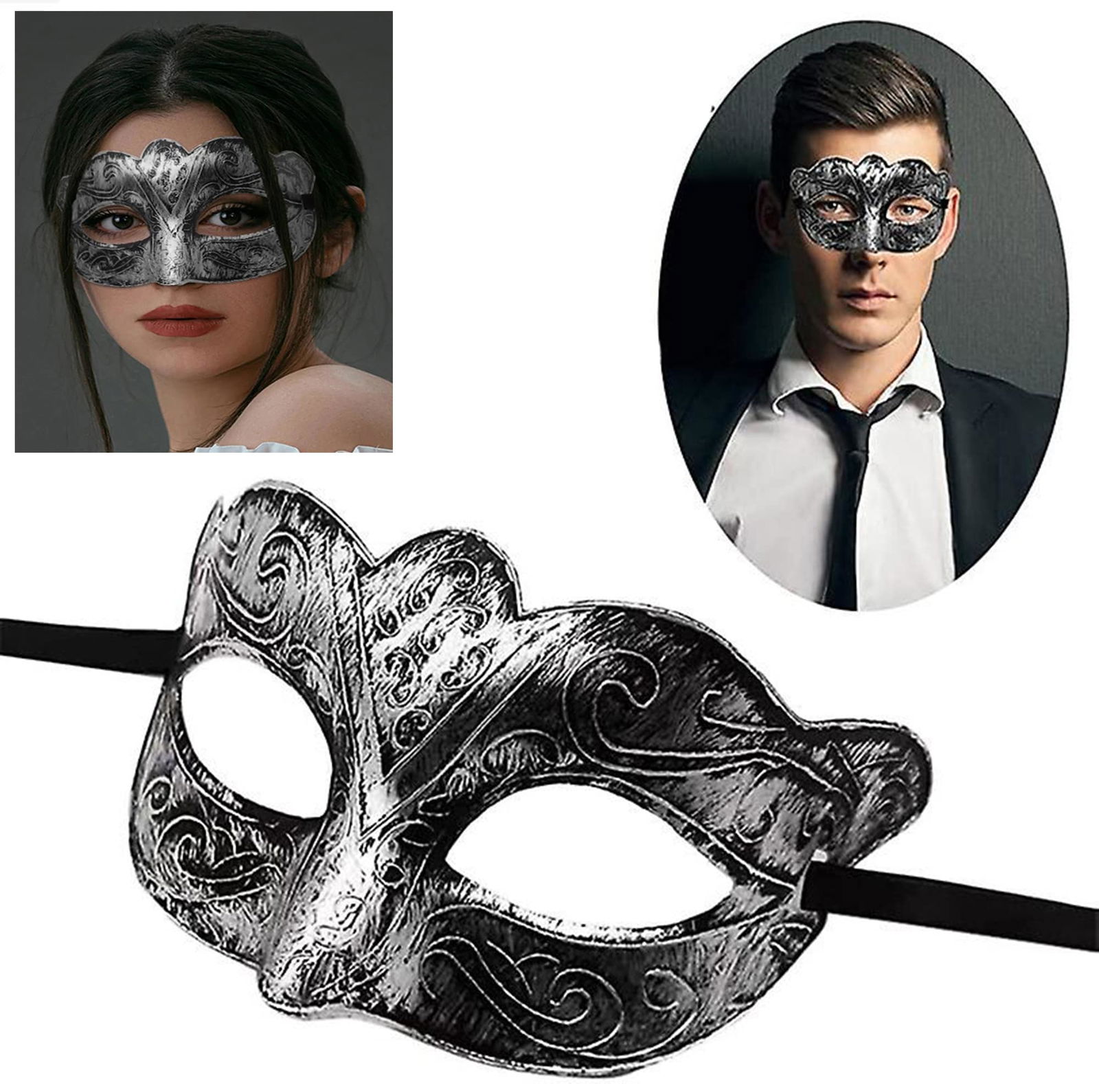 Masquerade Antique Gray Silver Antiqued Mask Prom Venice