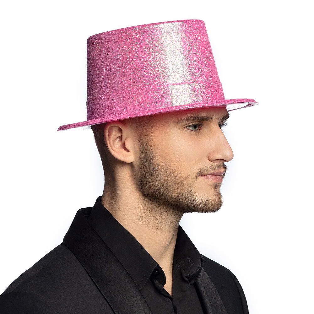 Fluorescent Pink Color Silvery Long Trilby Bowler Hat 12 cm