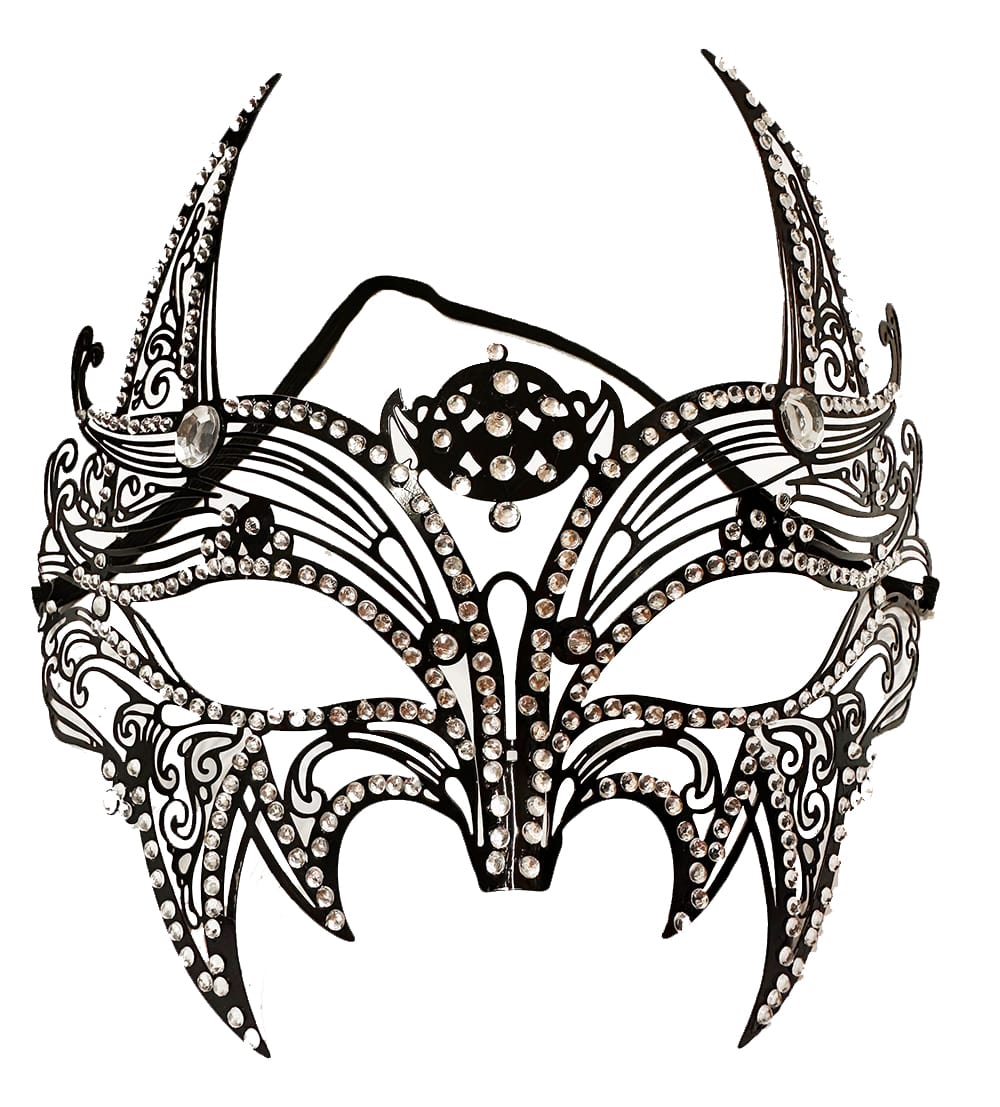 Black Color Laser Cut Metal Luxury Mask Prom Party With Crystal Stones