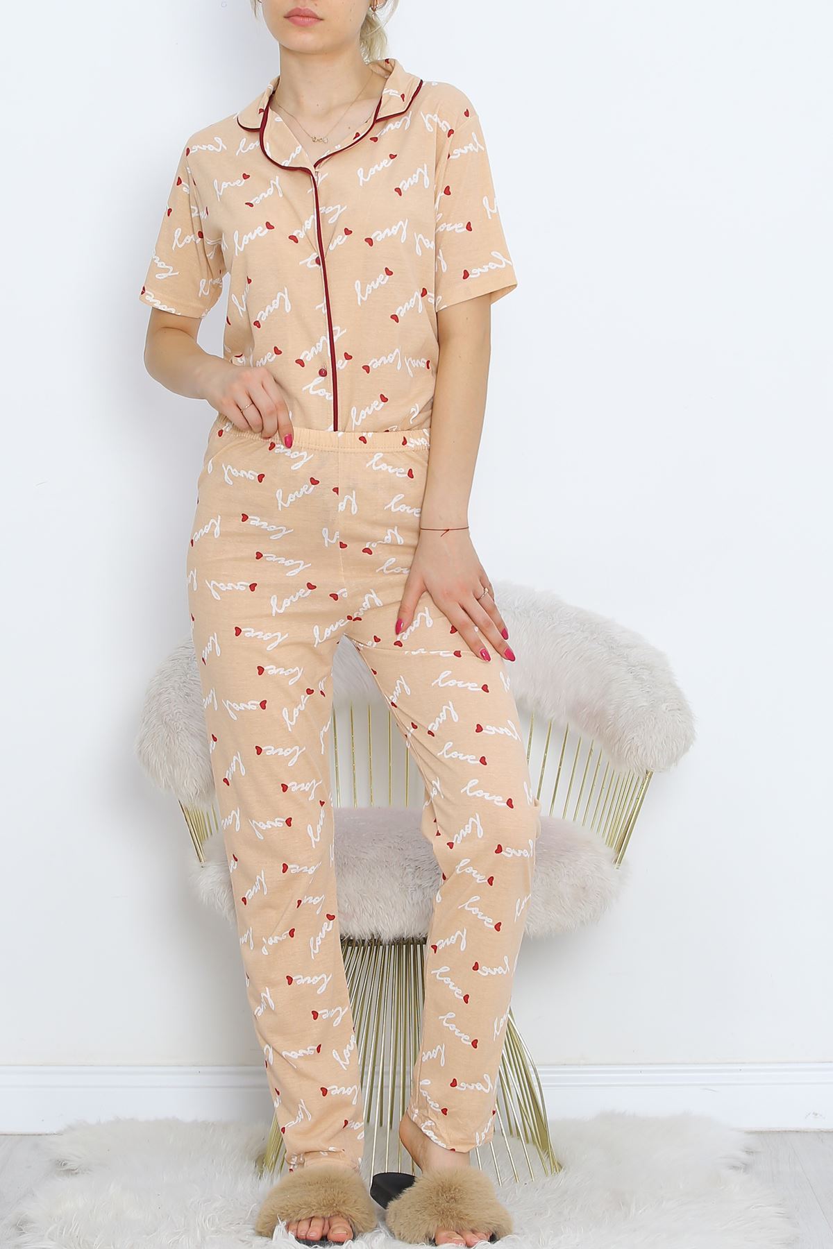 Buttoned Pajama Set Sütlükahve