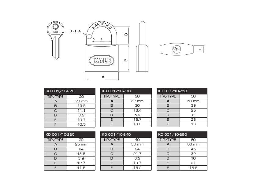 Kale 50 mm Yellow Brass Padlock KD-001/10-250