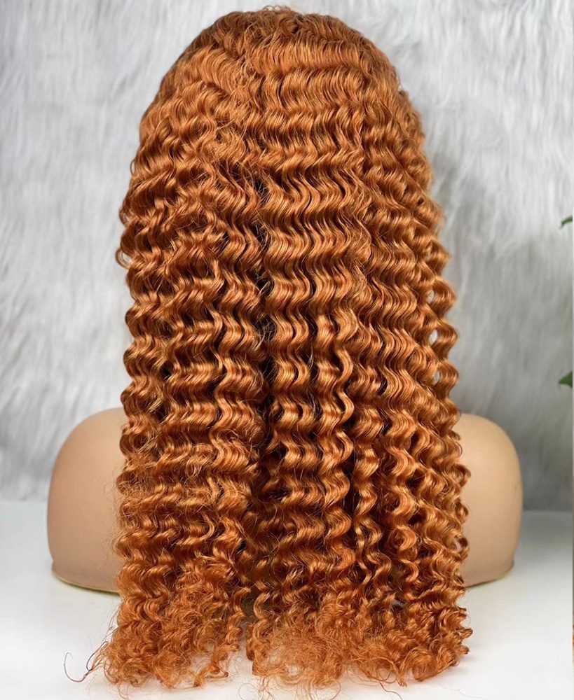 Real Hair Front Lace Tulle Wig / Afro Wavy / Copper 70/75cm