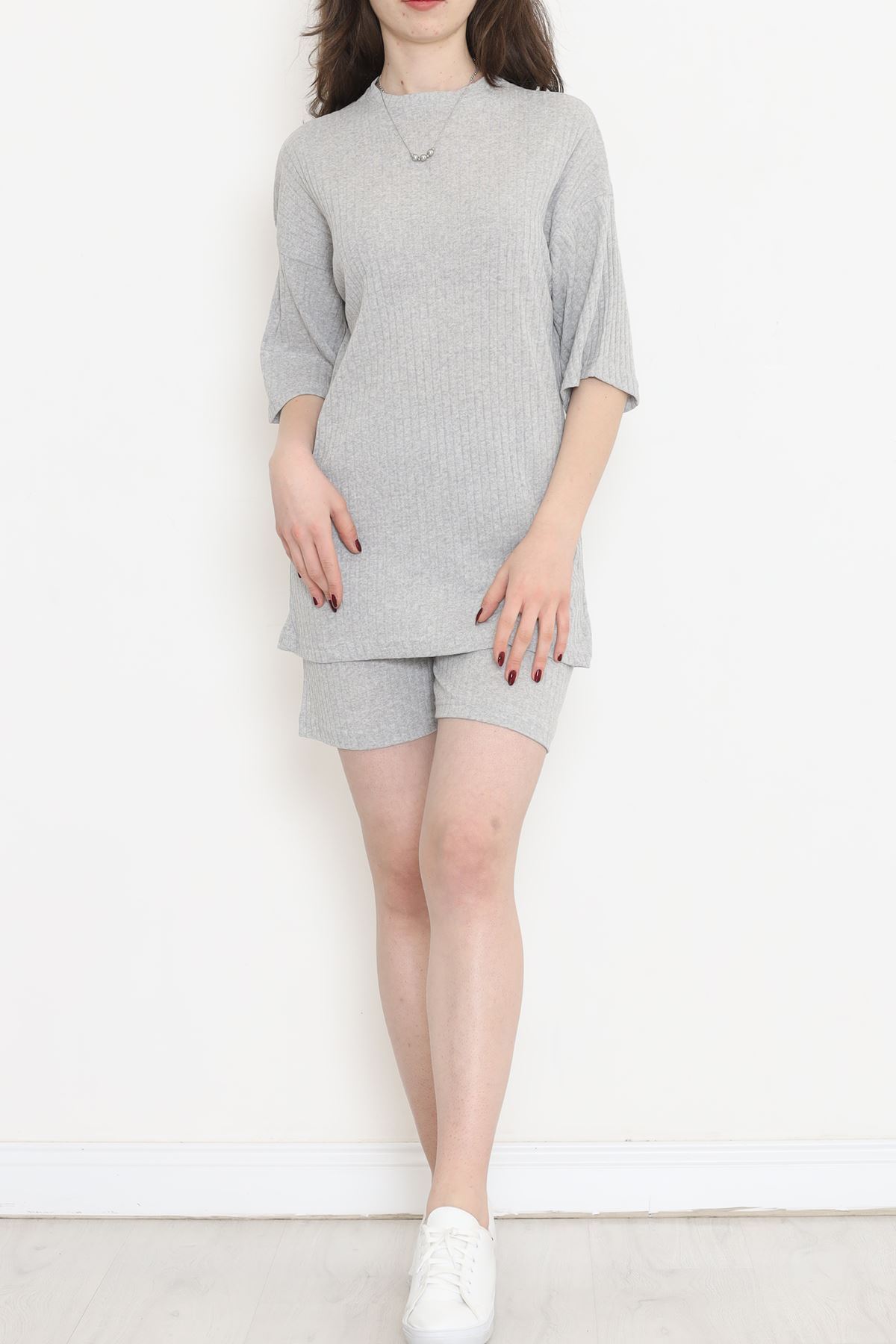 Crew-Neck Shorts Set Gray