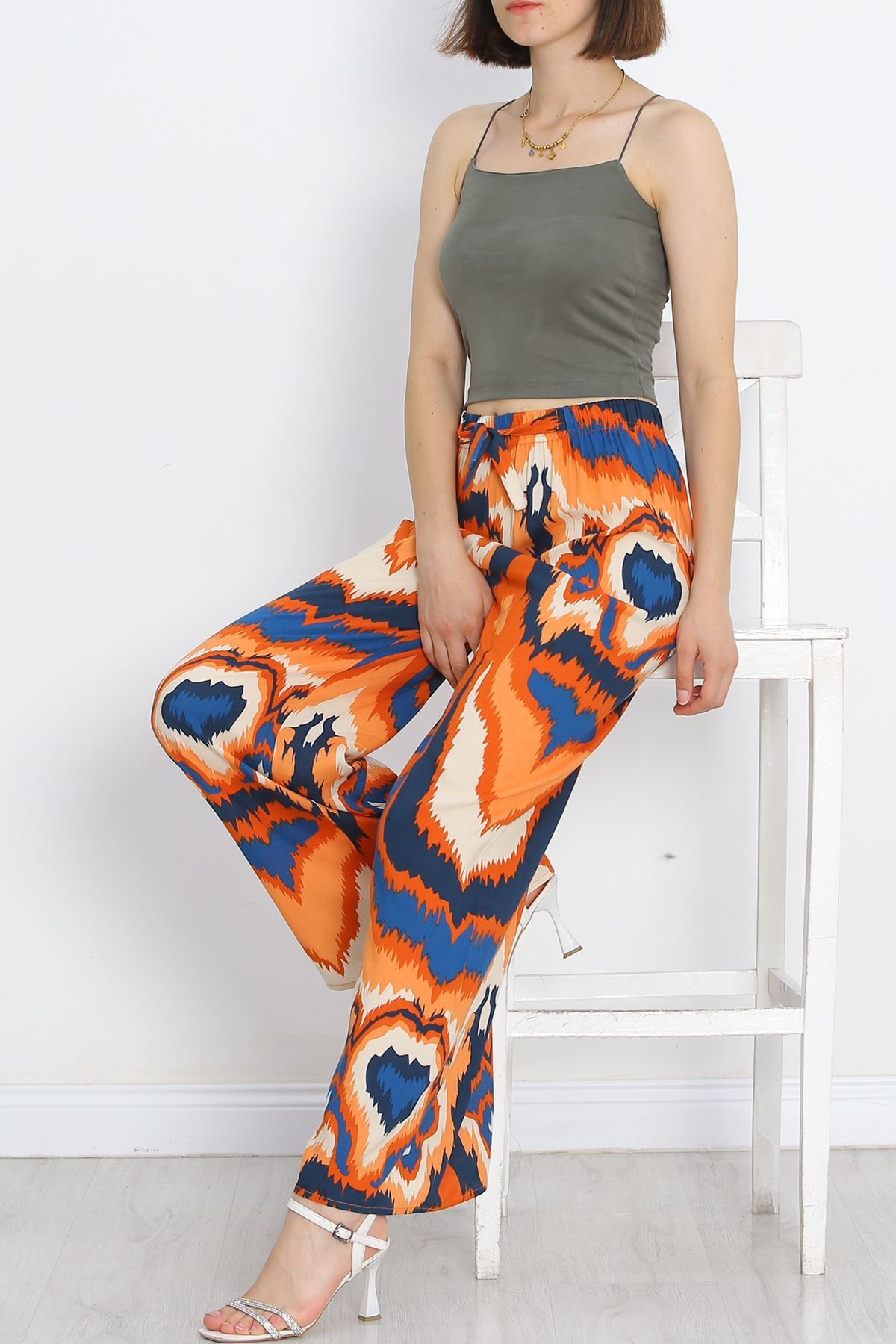 Patterned Woven Trousers OrangePetrol