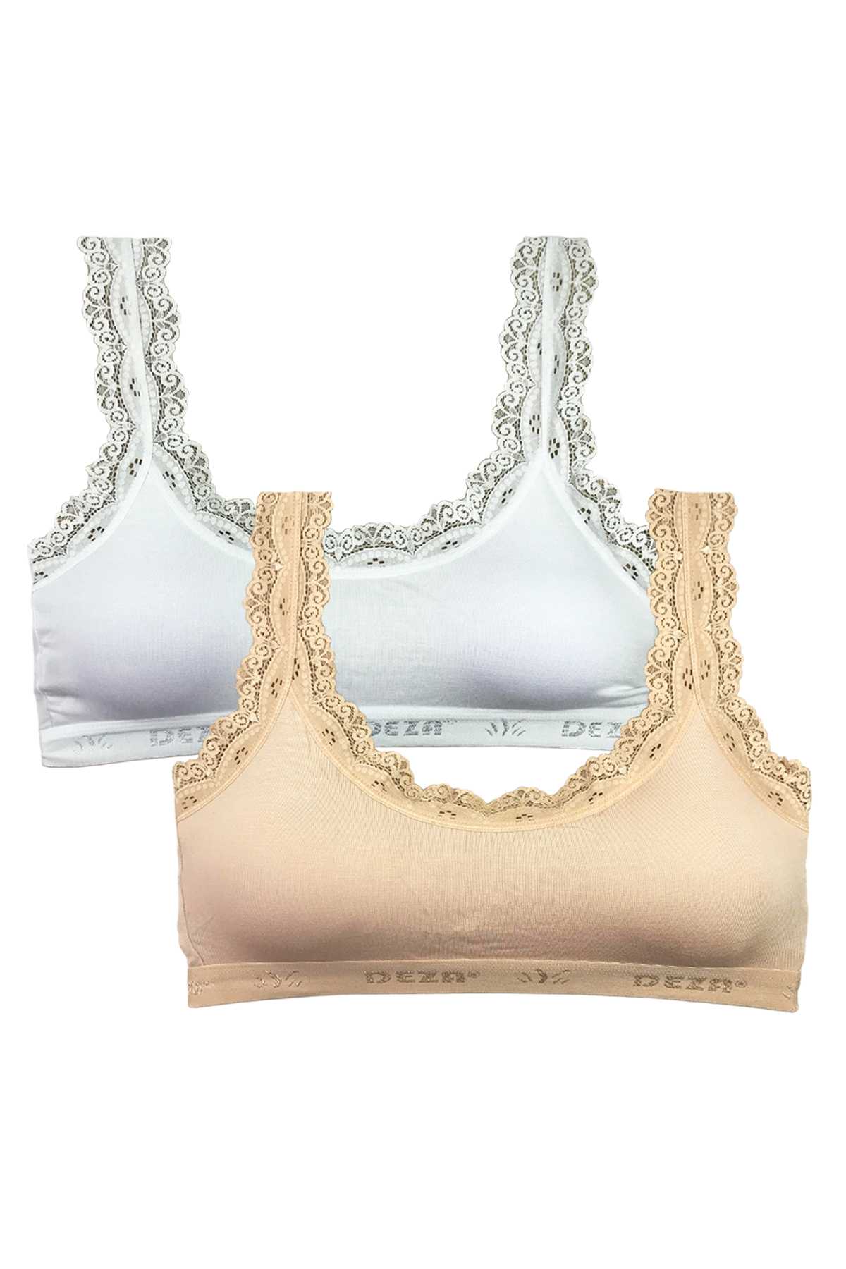 2 Pcs Lace Embroidery Embroidered Padded Bamboo Women Bustier White Skin