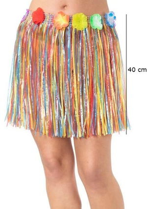 Adult and Child Compatible Hawaiian Luau Hula Skirt 40 cm with Colorful Tassels