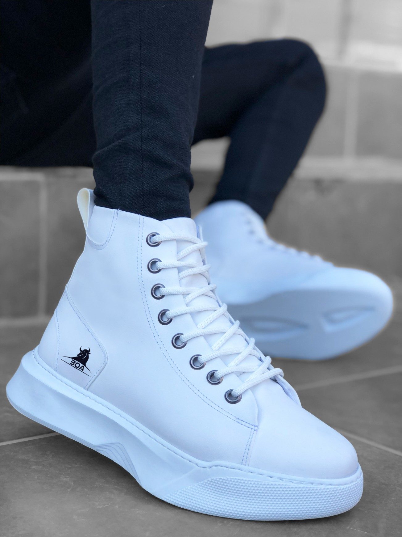 Lace-up Men's High Sole White Sport Boots