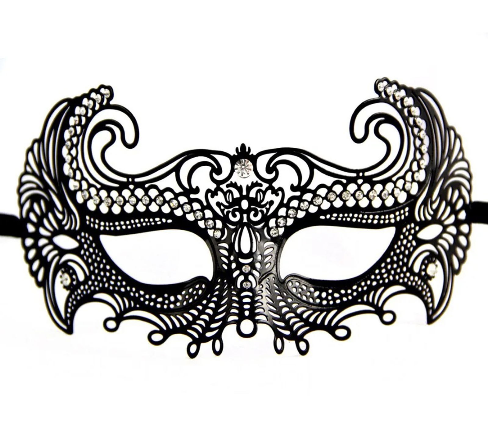 Black Color Laser Cut Metal Prom Party Venetian Mask with Crystal Stones