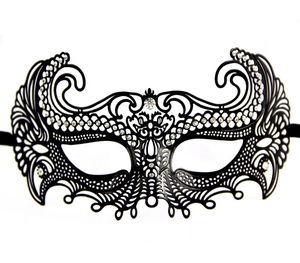 Black Color Laser Cut Metal Prom Party Venetian Mask with Crystal Stones