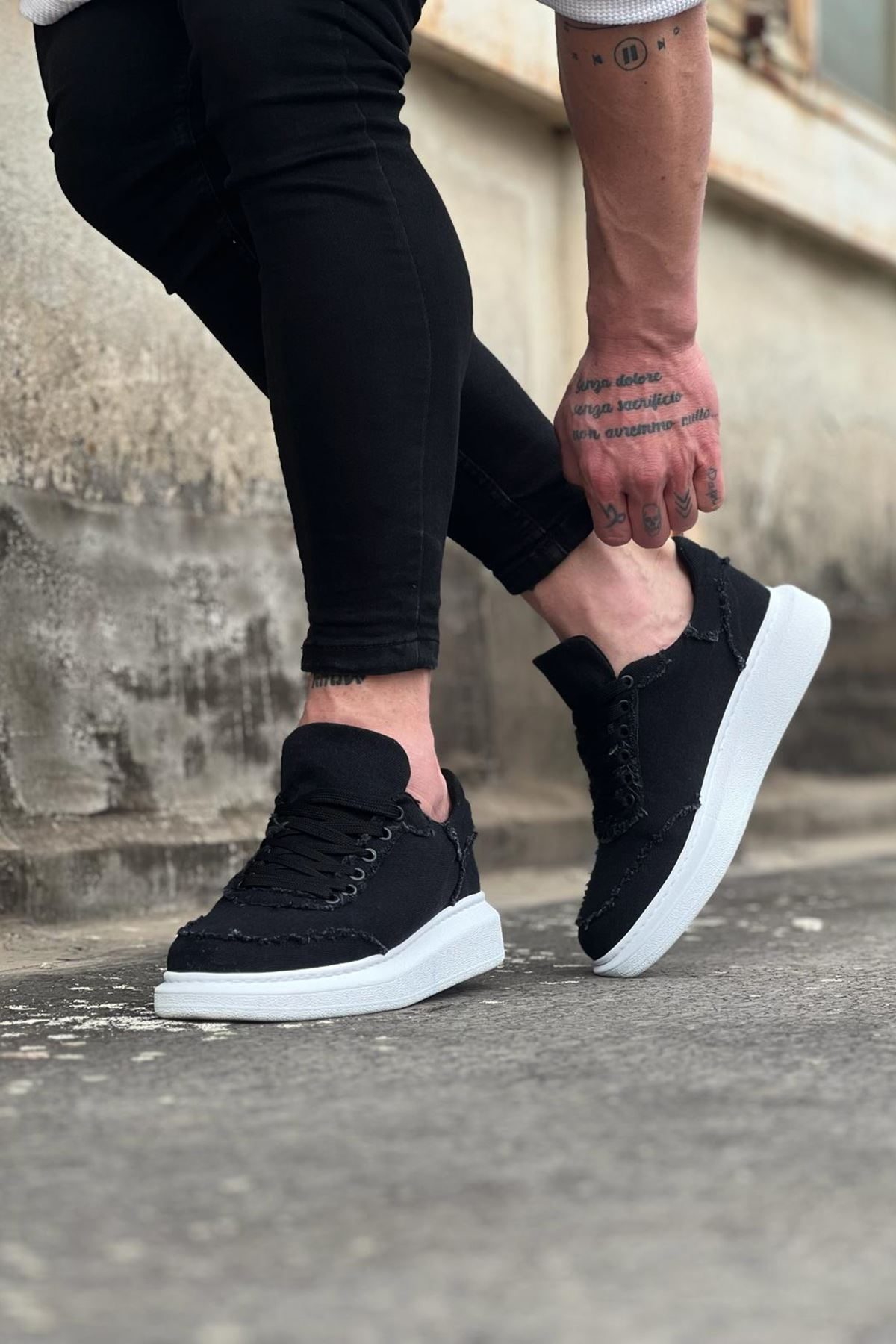 Black Denim Fabric Men's Casual Shoes