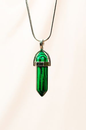 Malachite Natural Stone Chain Necklace with Handmade Design Pendant: 3.5 cm Chain: 20 cm Boxed