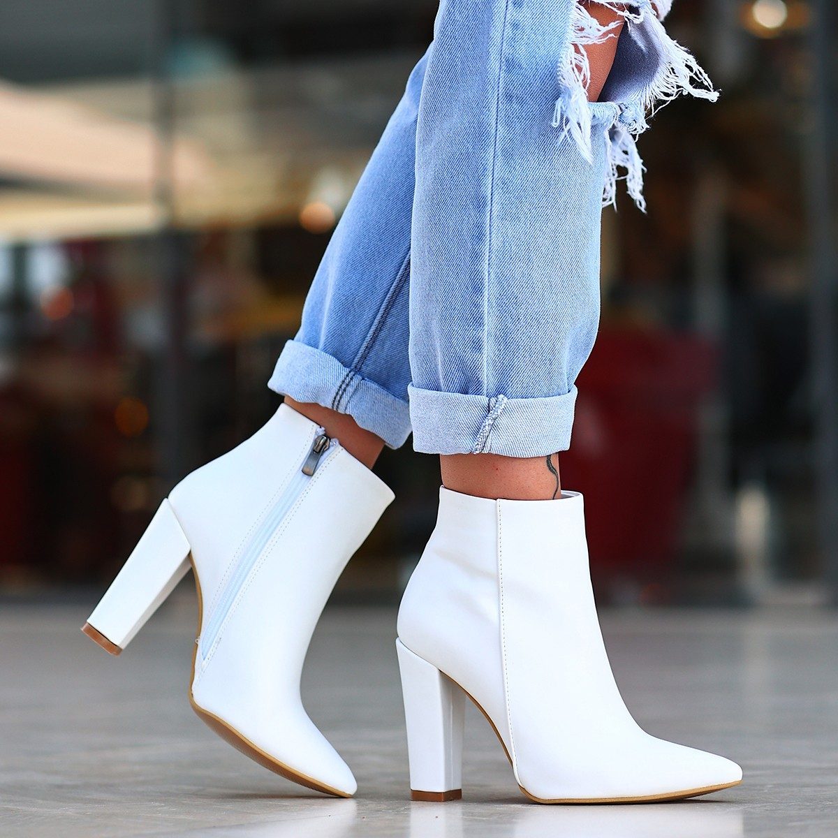 White Skin Heeled Boots