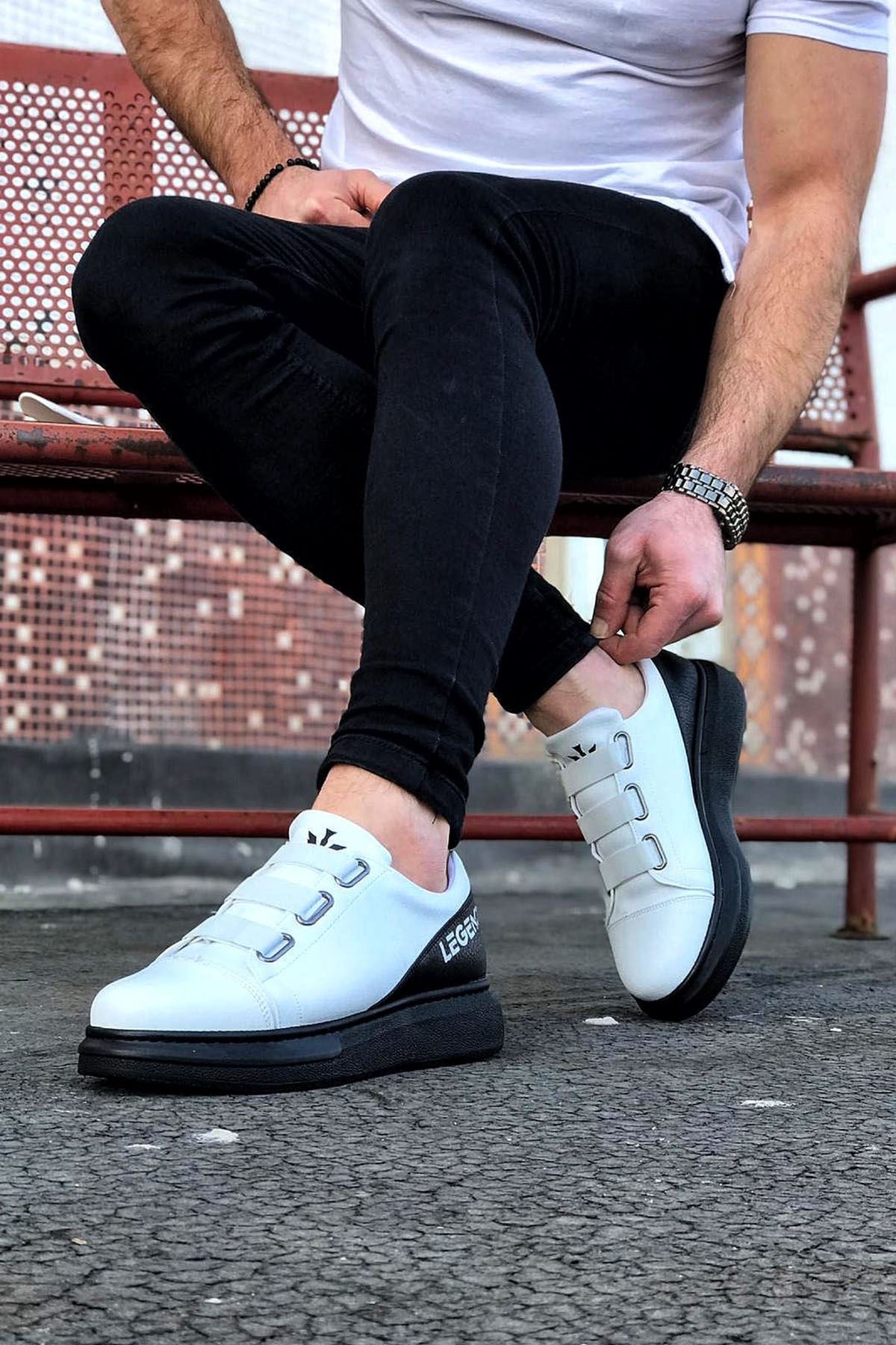 3 Band Legend White Charcoal Thick Sole Casual Men's Shoes