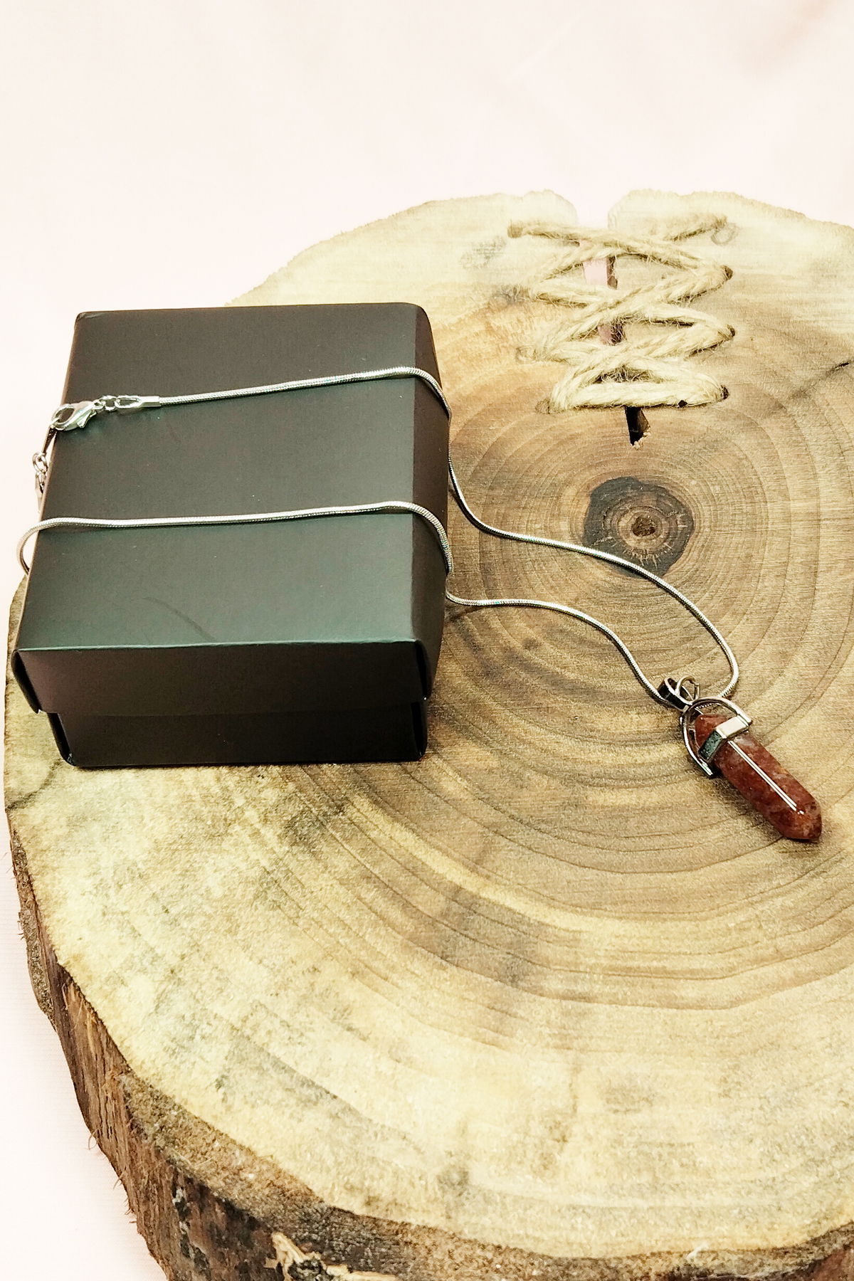 Jasper Natural Stone Chain Necklace with Handmade Design Pendant: 3.5 cm Chain: 20 cm Boxed