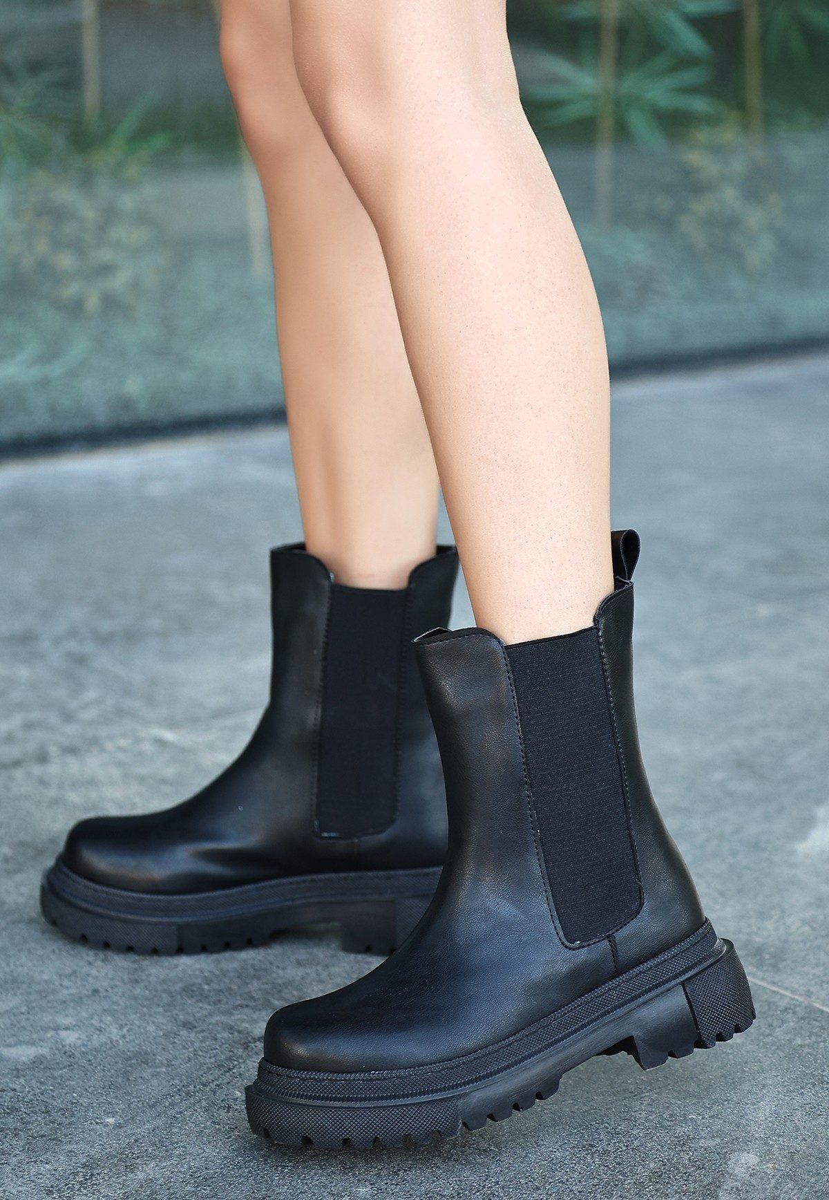 Black Skin Heeled Boots