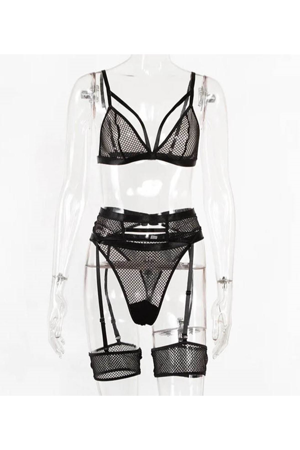 Black Fancy Mesh Garter Set