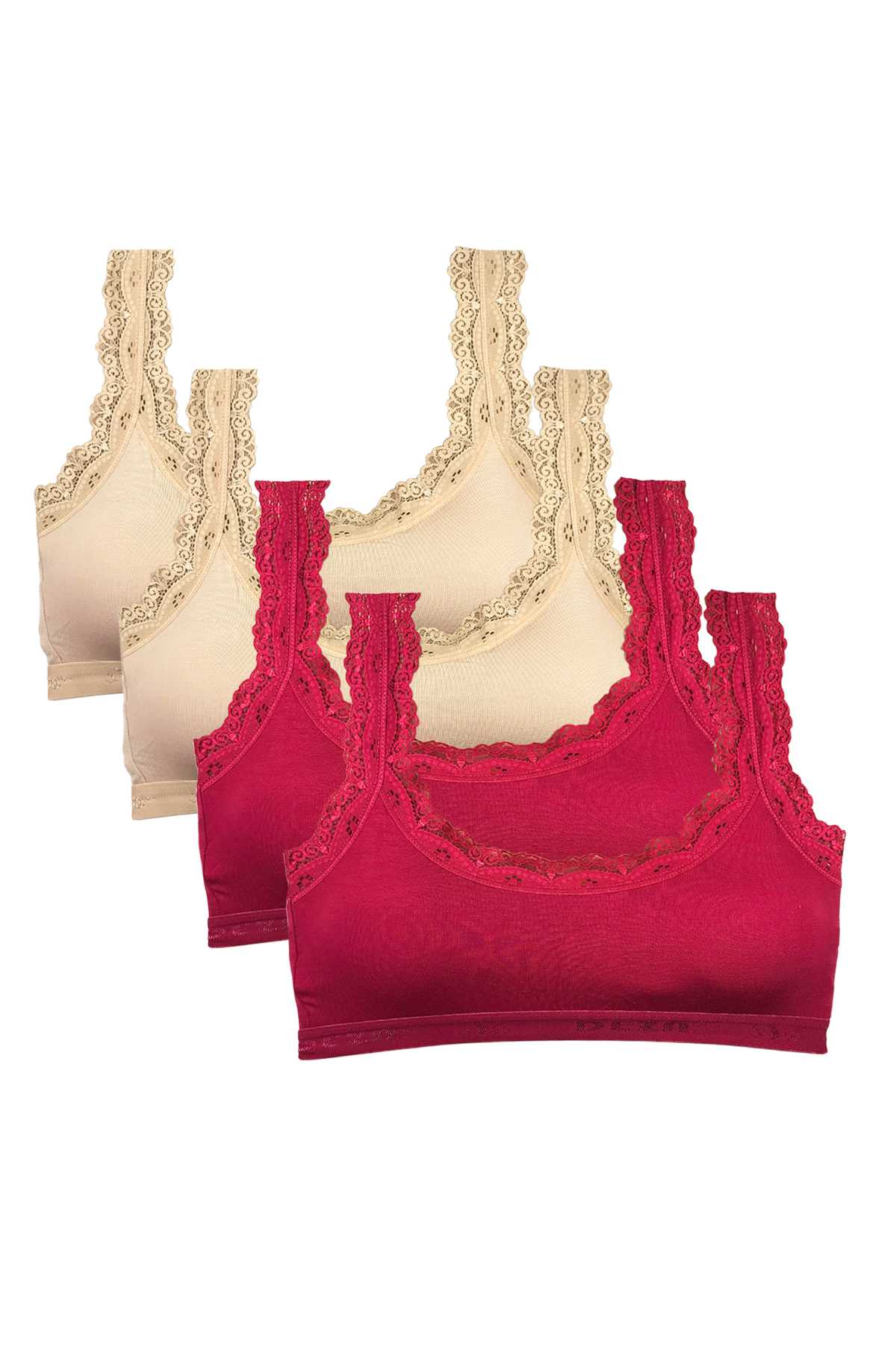 4 Pcs Lace Embroidery Embroidered Padded Bamboo Women's Bustier Skin Burgundy