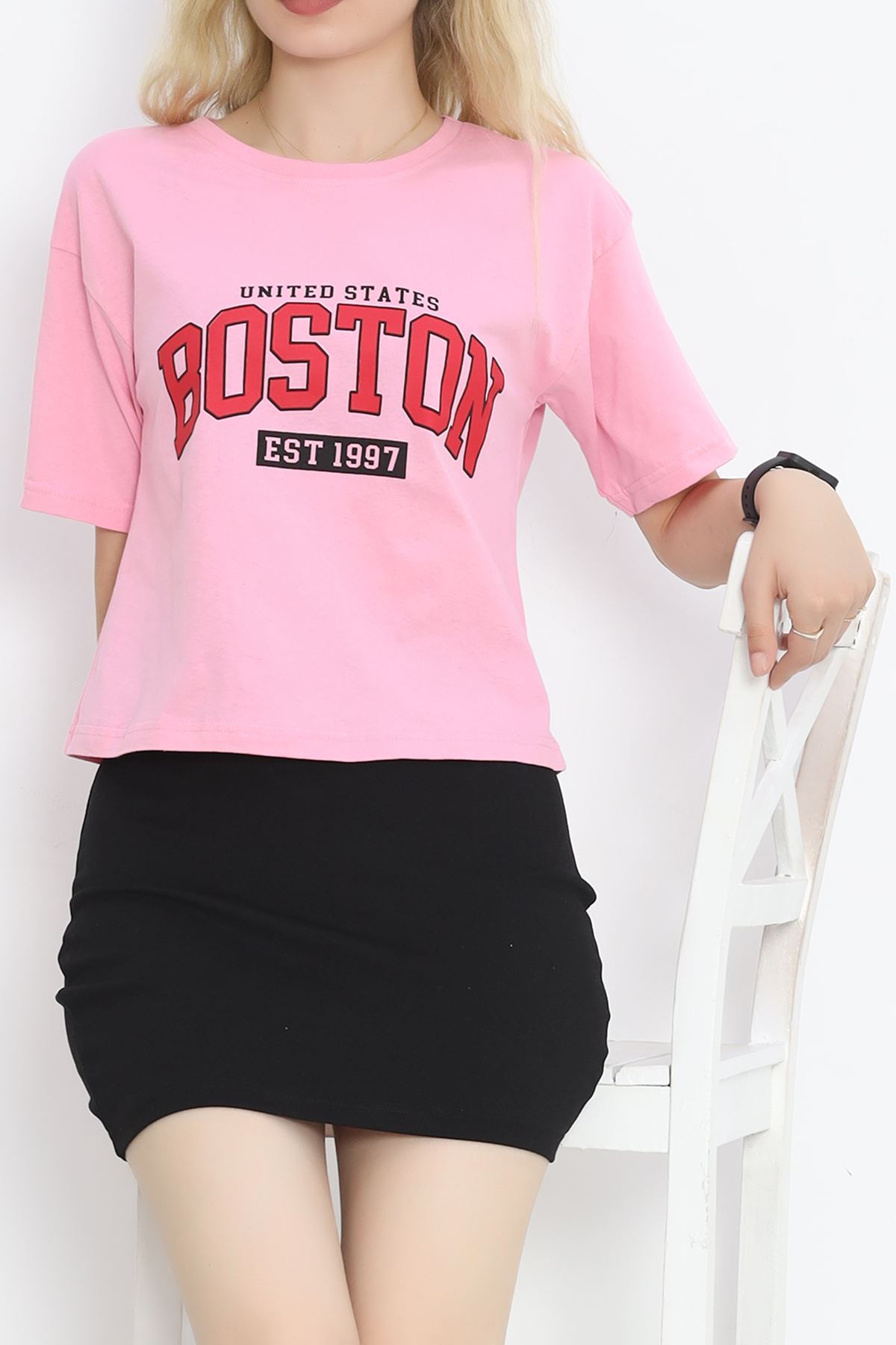 Printed Crop T-shirt Pink