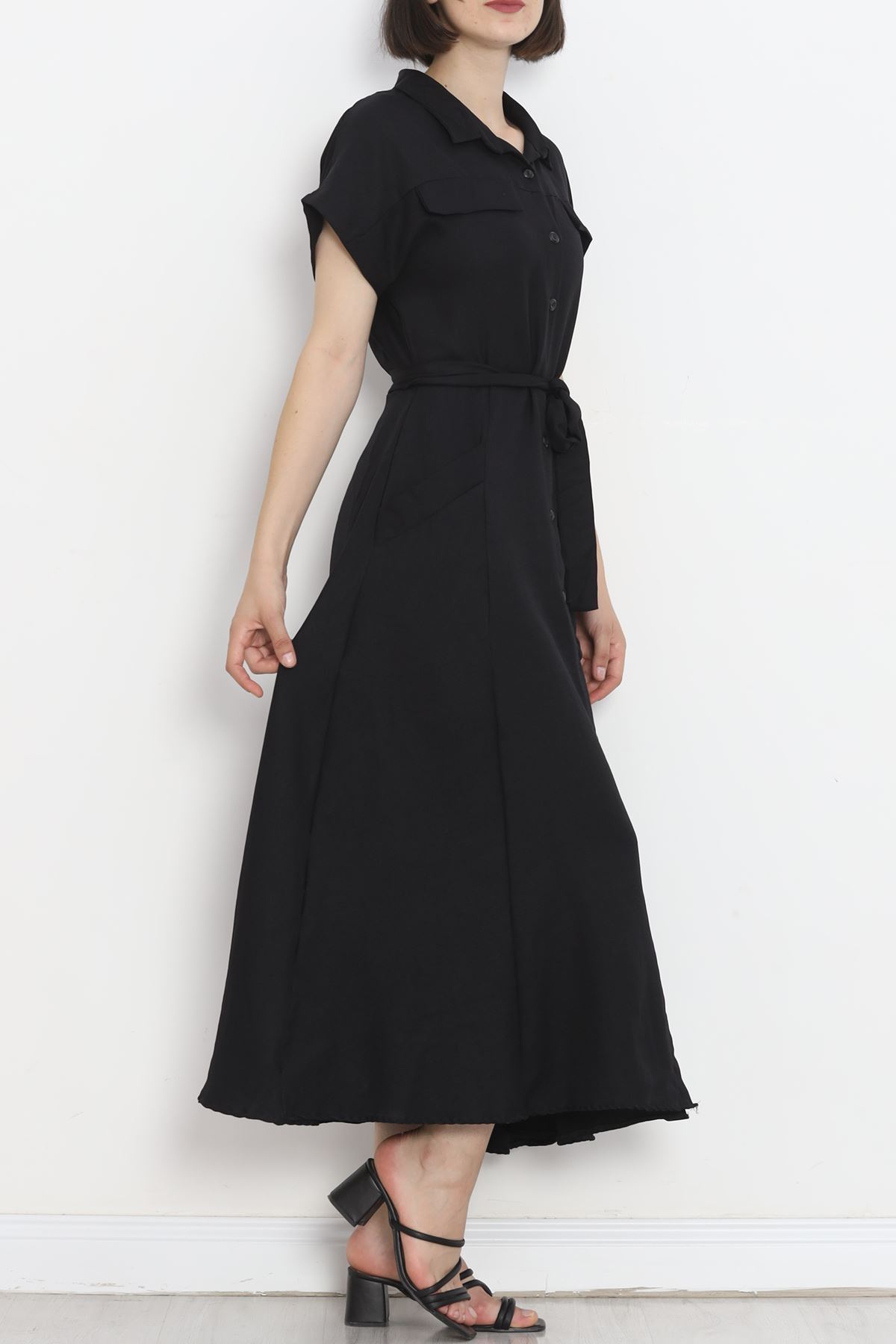 Pocket Detail Belted Dress Black