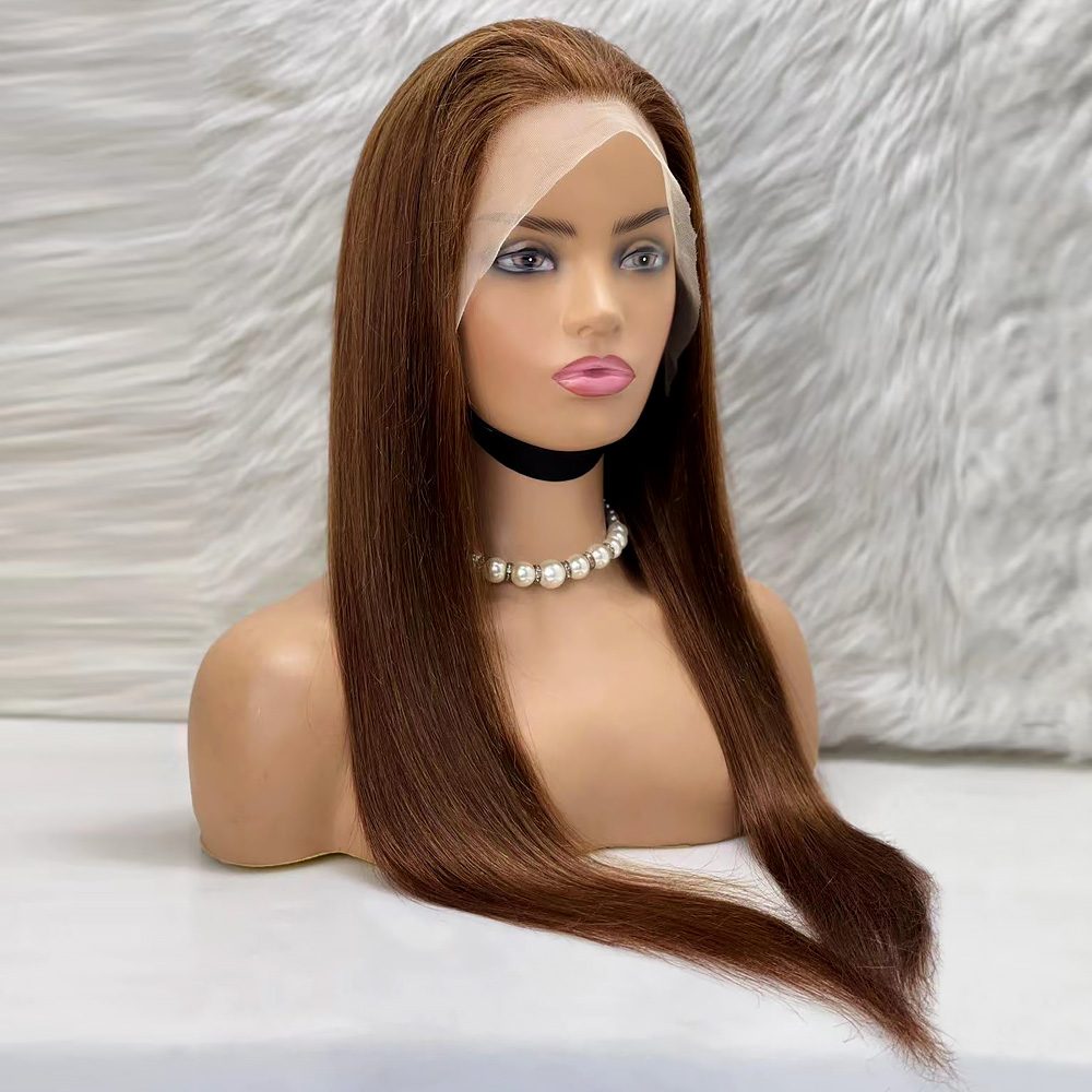 Straight Front Lace Real Hair Tulle Wig / Light Brown / 70/75cm