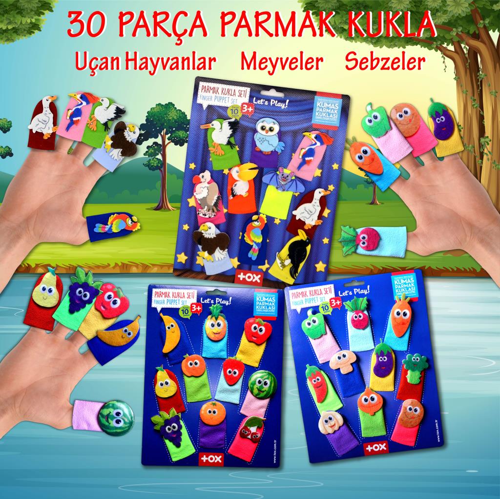 3 Set - 30 Pieces Fruits, Vegetables and Flying Animals Finger Puppet