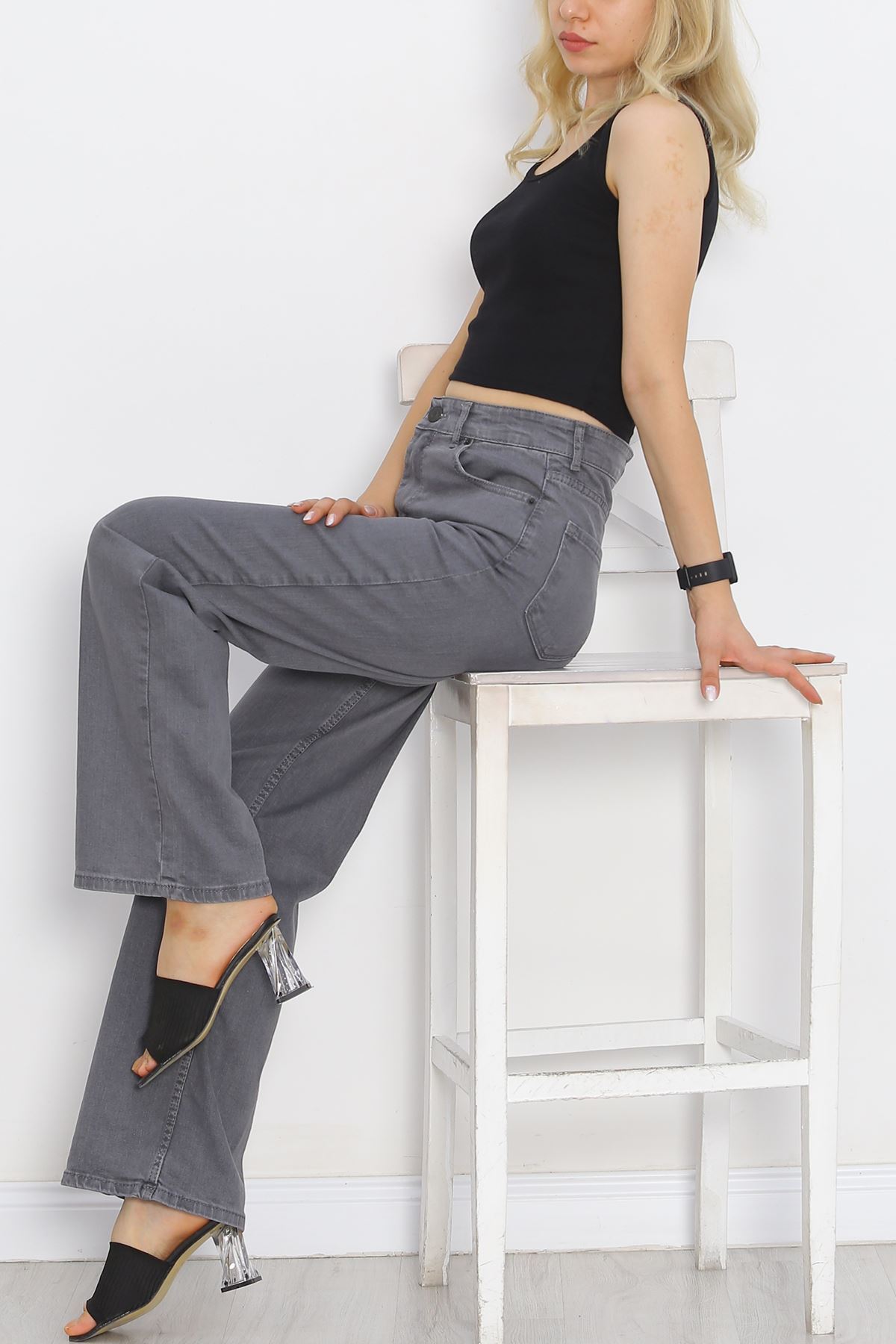 Palazzo Jeans Pants Light Smoked