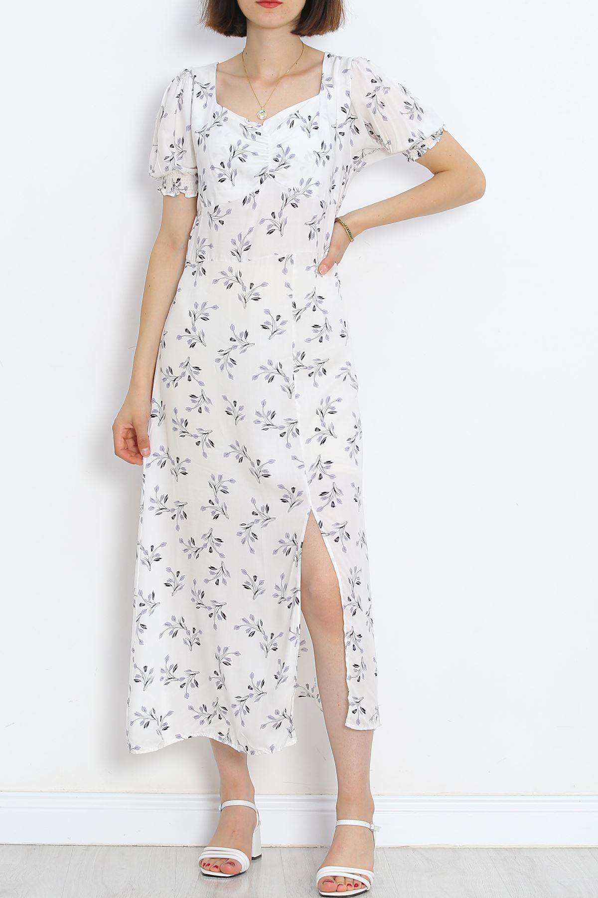 Kiss Collar Dress White Patterned