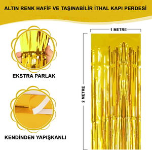 Gold Gold Color Extra Metalized Shiny Fringed Backdrop Curtain Imported A Quality 1x2 Meters