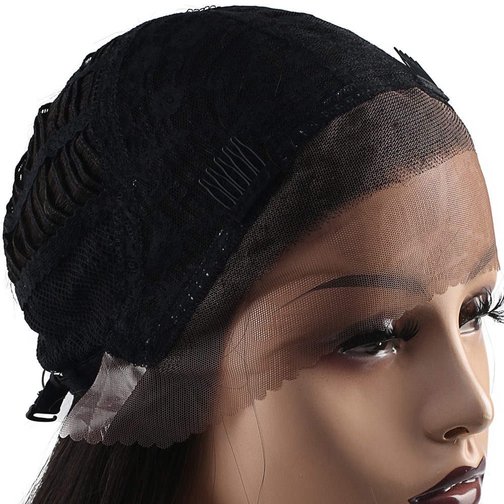 Straight Kanekalon Fiber Synthetic Tulle Wig / Black / Caramel Ombré