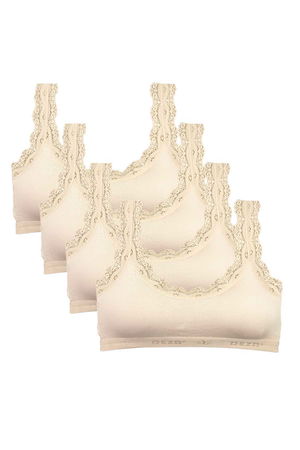 4 Pcs Lace Embroidery Embroidered Padded Bamboo Women Bustier Cream