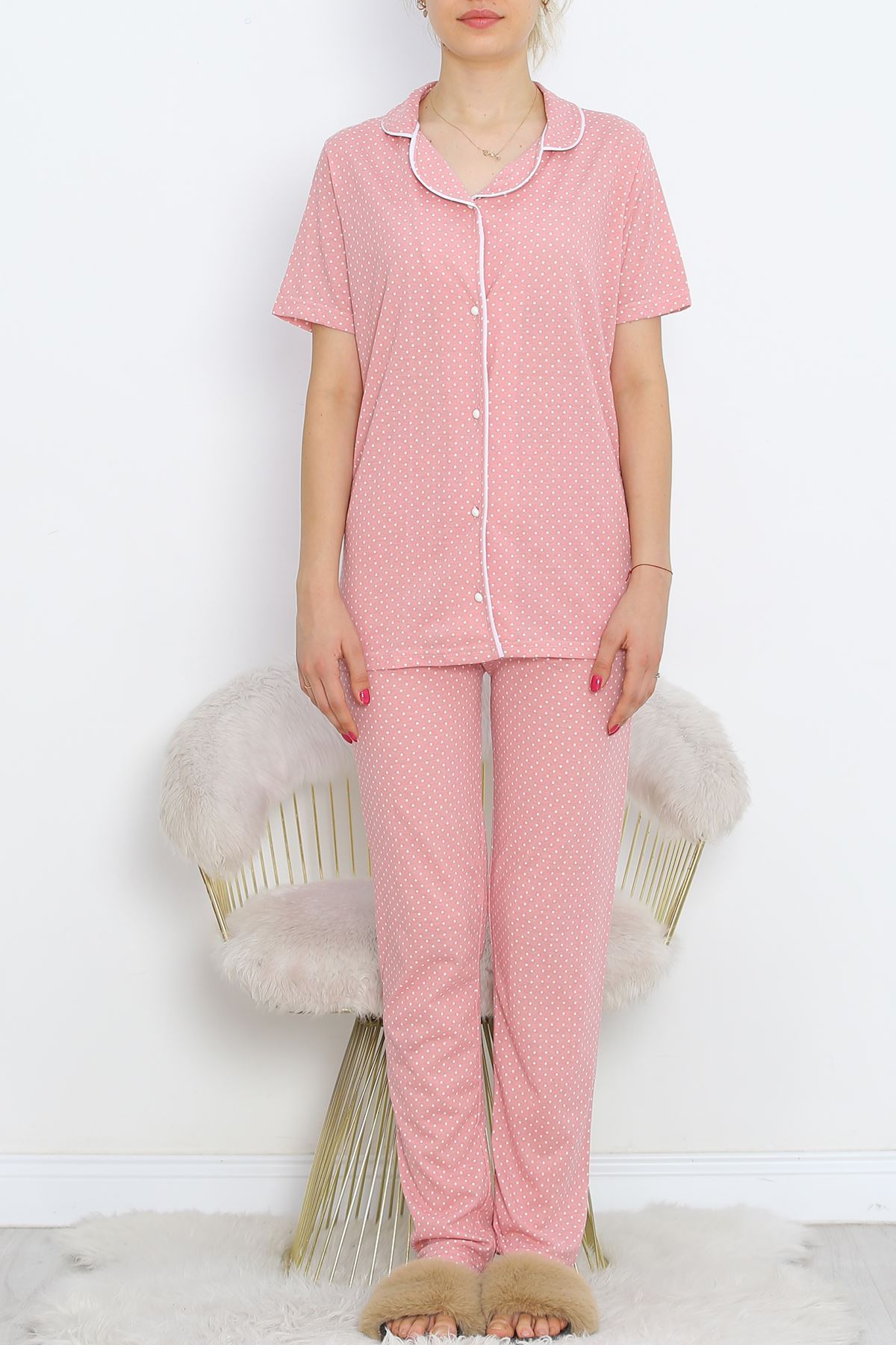 Buttoned Pajama Set with powdered cotton