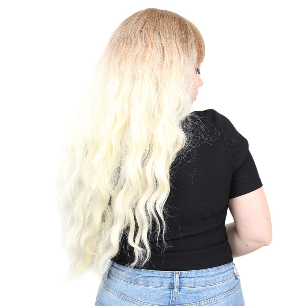 Kanekalon Fiber Synthetic Wig with Long Water Wavy Look Kanekalon Fiber Synthetic Wig with Special Bangs / Wig / Platinum Short Ombré