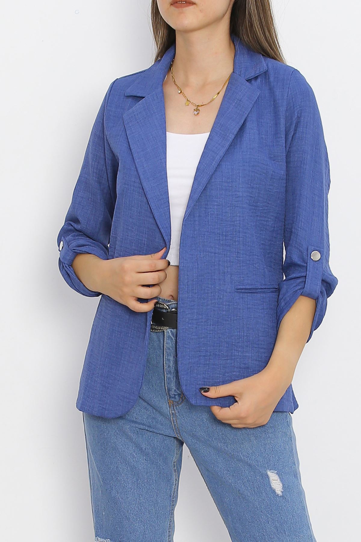 Spring Jacket with Sleeve Buttons Indigo