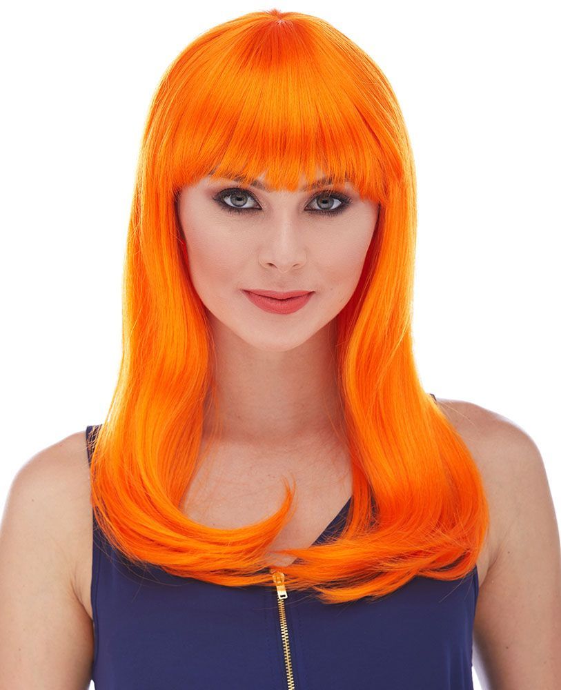 Orange Color Long Straight Party Wig