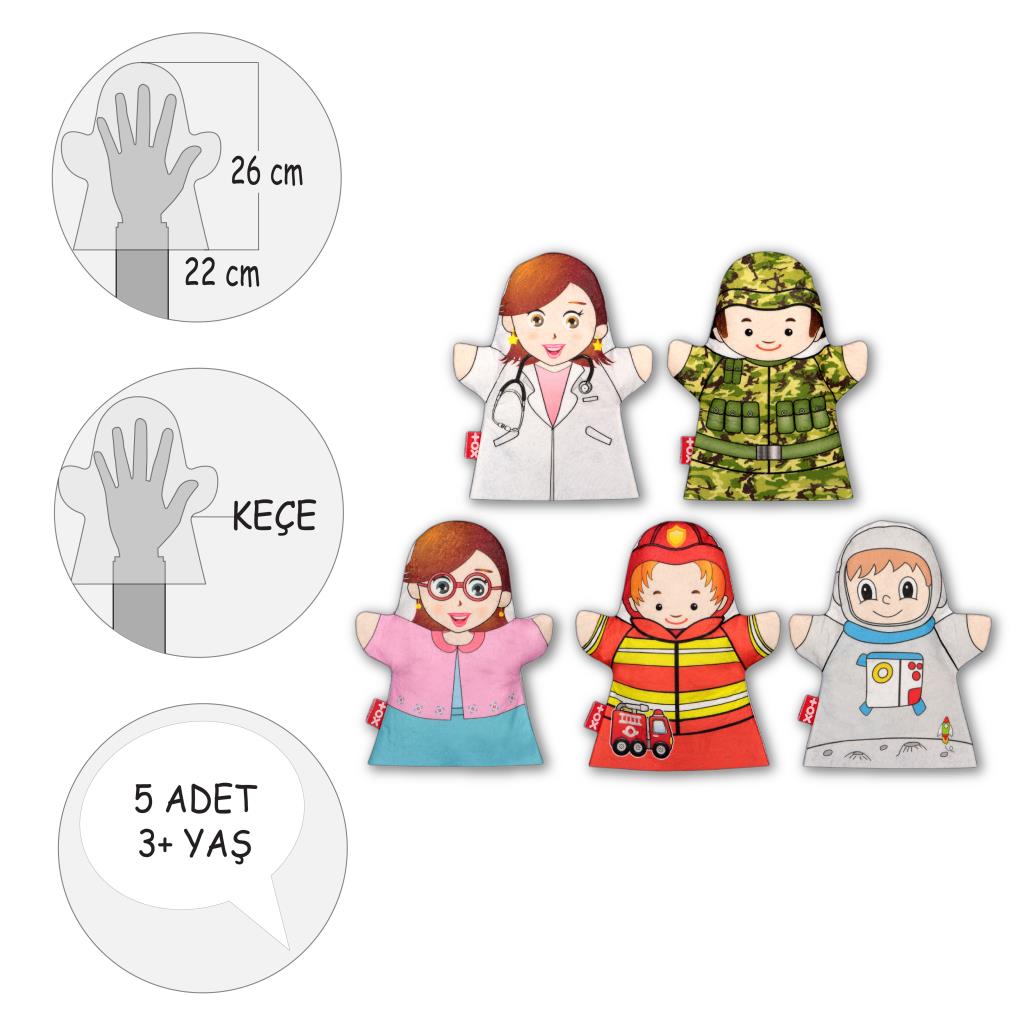 5 Piece Professions Hand Puppet Set , Educational Toy