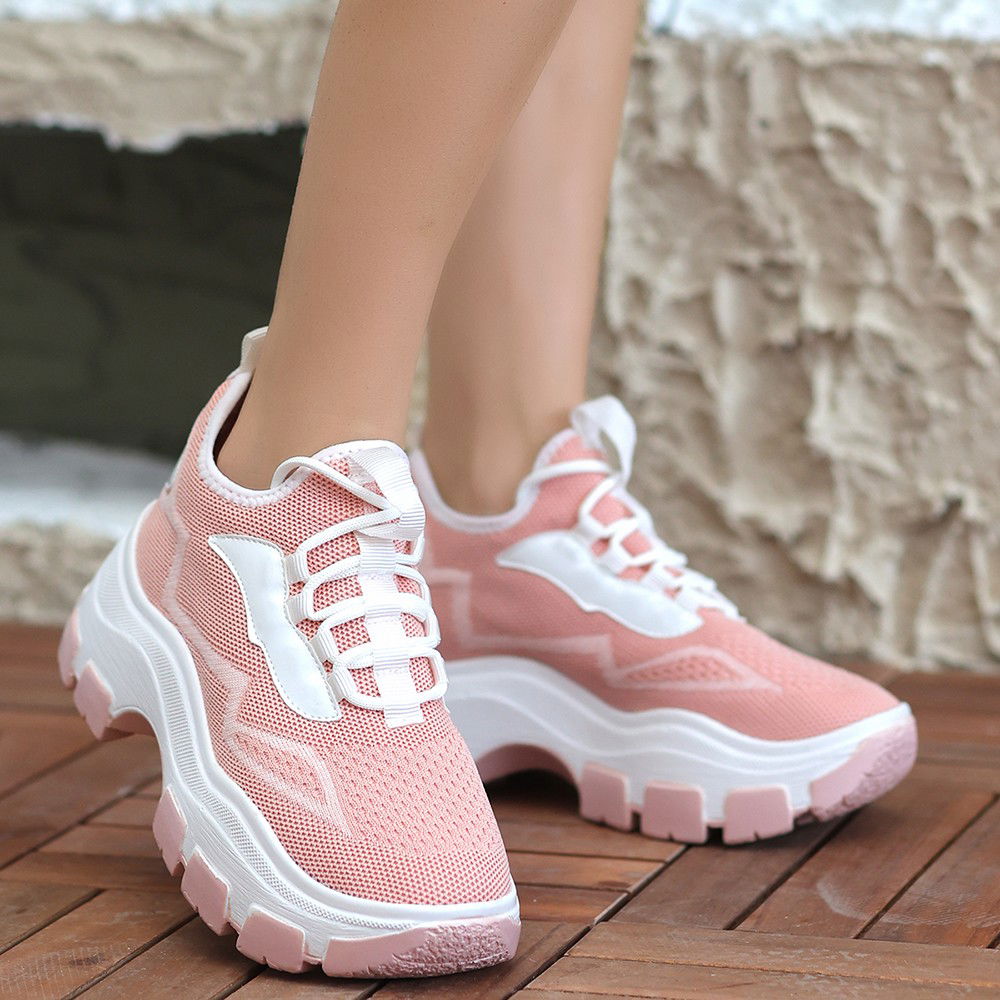 Powder Tricot Lace-up Sneakers