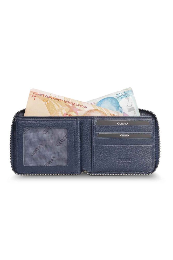 Retro Zippered Leather Navy Blue Wallet