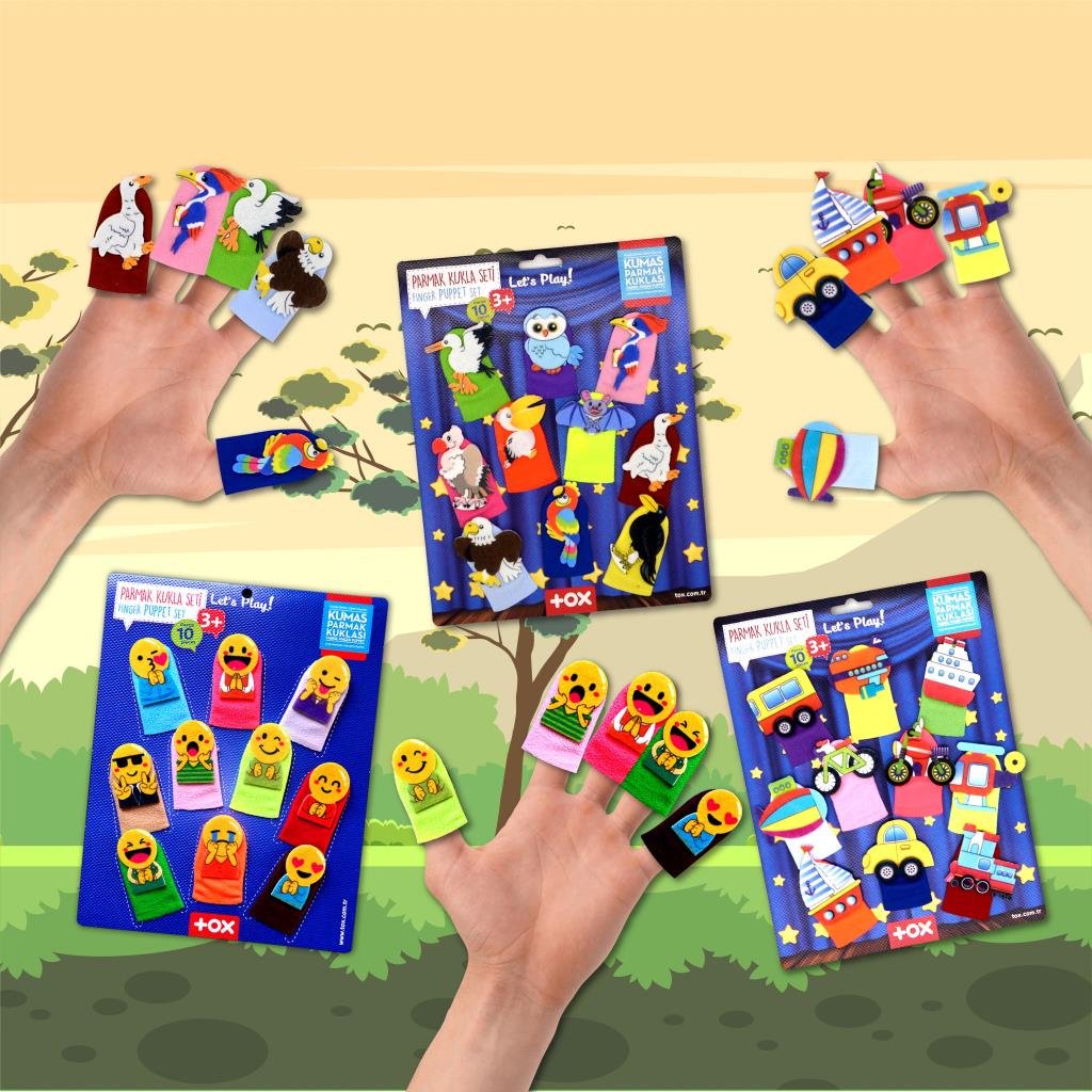 3 Set - 30 Pieces Vehicles, Emojis and Flying Animals Finger Puppet