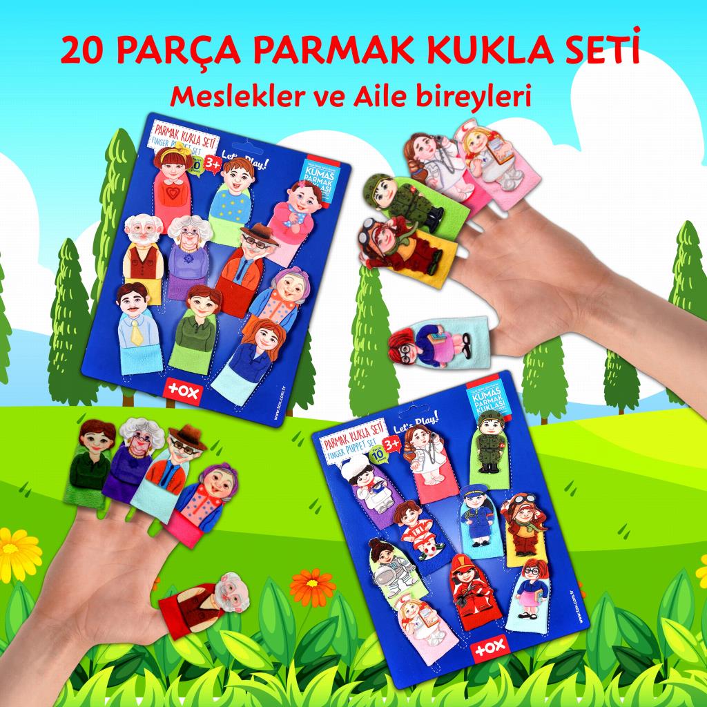 2 Sets - 20 Pieces Professions and Family Members 20 Pieces Finger Puppets