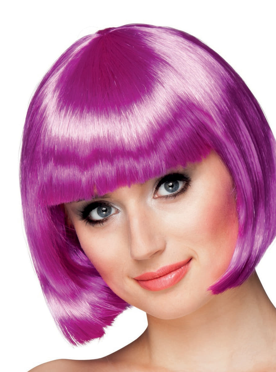 Purple Color Party Wig Blunt Hair