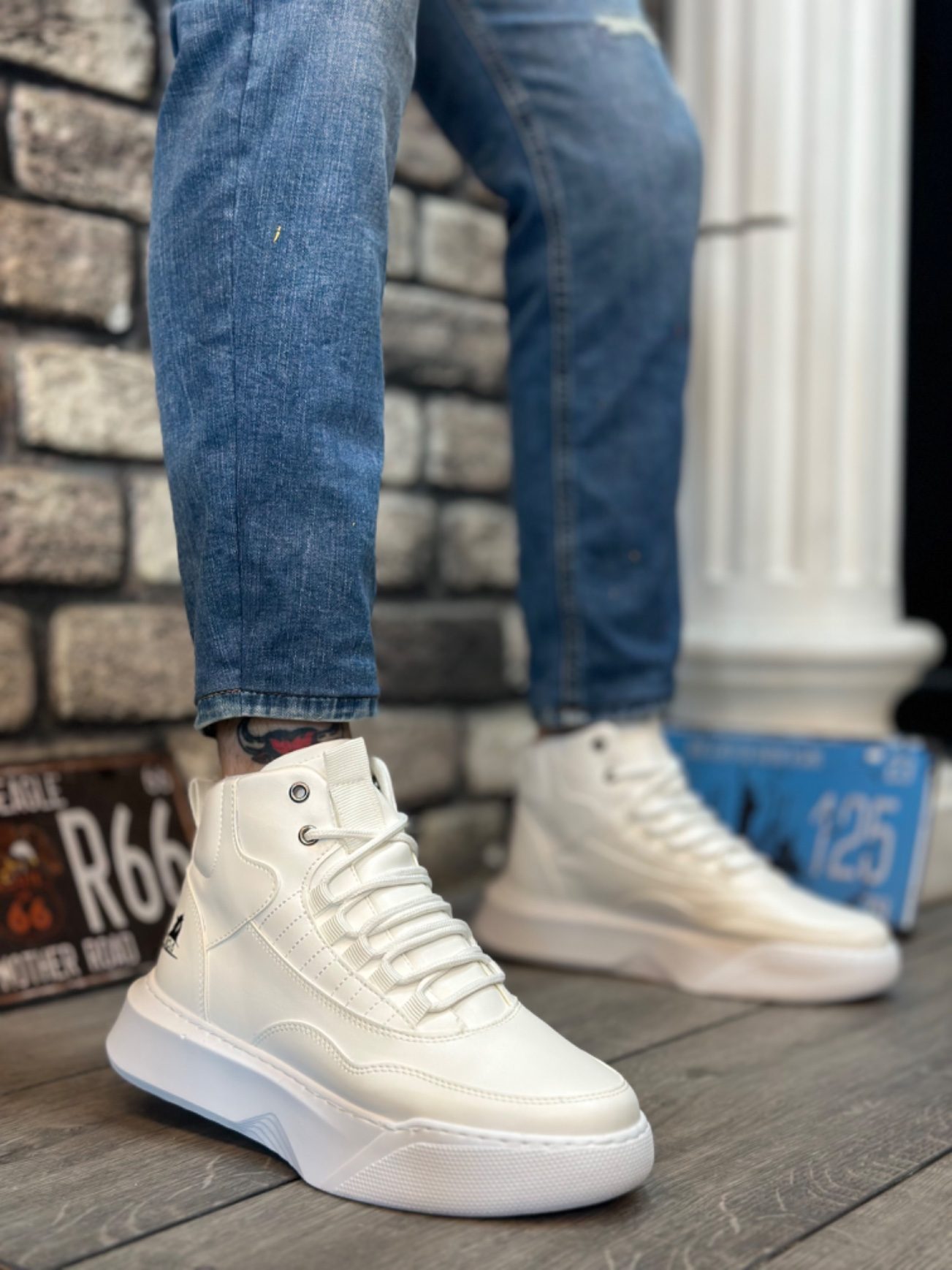 Lace-up Men's High Sole White Sport Boots