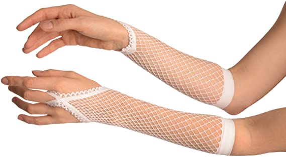 White Color Interlocking Mesh Knit Gloves 26 cm