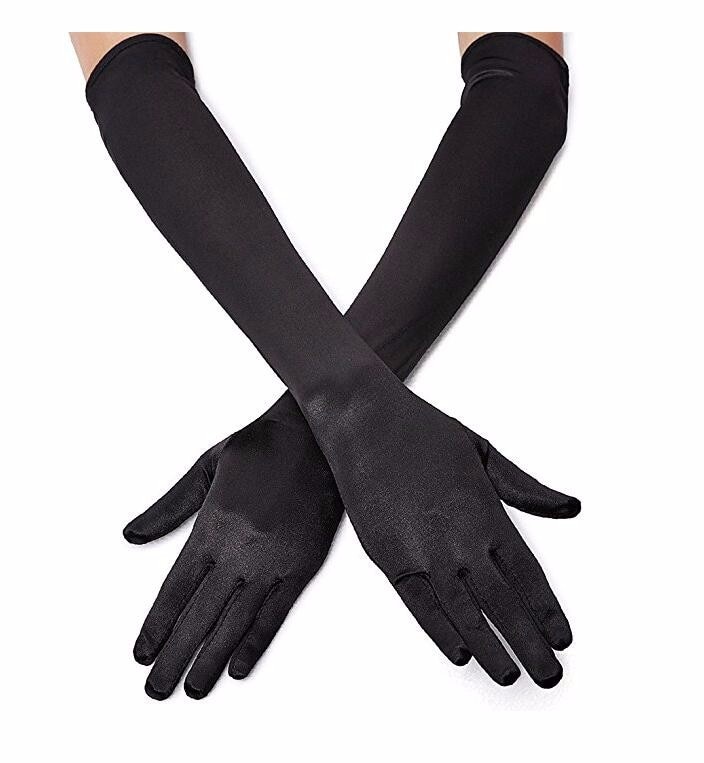 Black Color Lycra Long Fabric Gloves Up To Elbow 40 cm