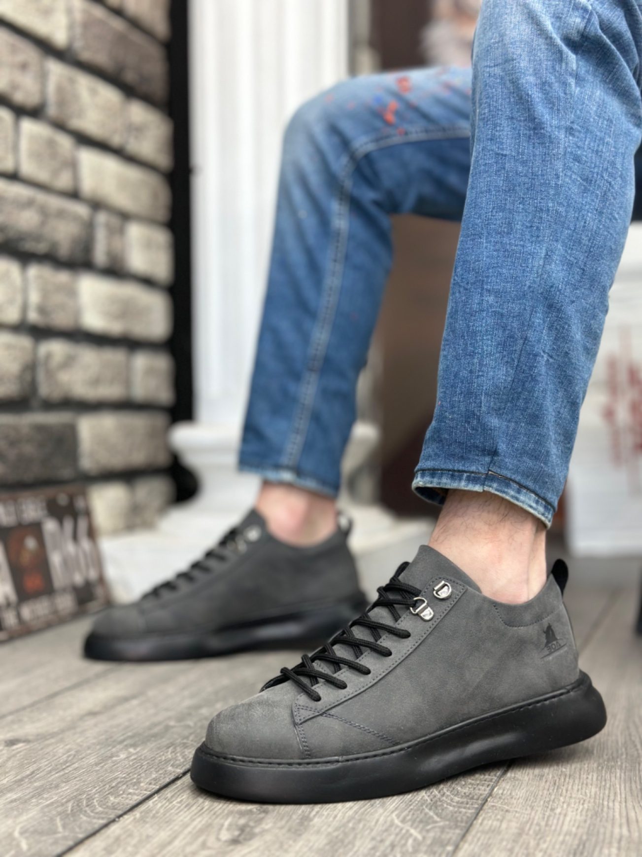 Lace-up Men's High Sole Smoked Skin Sneakers