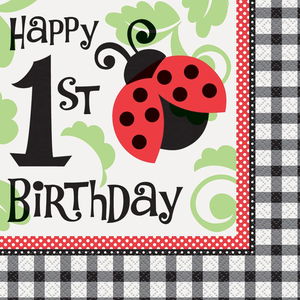 Ladybug Themed 1 Year Birthday Party Napkin 16 Pieces