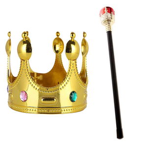 Child Size Gold Color King Crown and King Scepter with Red Knob